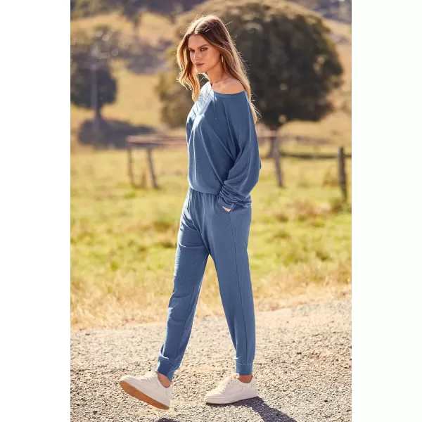 PRETTYGARDEN Womens Fashion Outfits 2 Piece Sweatsuit Solid Color Long Sleeve Pullover Long PantsLight Blue