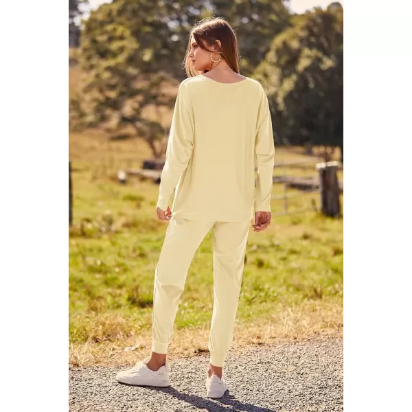 PRETTYGARDEN Womens Fashion Outfits 2 Piece Sweatsuit Solid Color Long Sleeve Pullover Long PantsLight Khaki