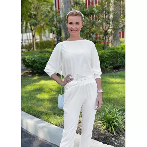 PRETTYGARDEN Womens Fashion Outfits 2 Piece Sweatsuit Solid Color Long Sleeve Pullover Long PantsOffwhite
