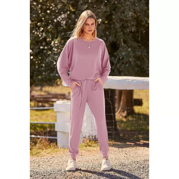 PRETTYGARDEN Womens Fashion Outfits 2 Piece Sweatsuit Solid Color Long Sleeve Pullover Long PantsPink