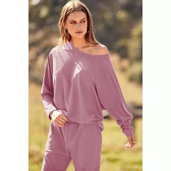 PRETTYGARDEN Womens Fashion Outfits 2 Piece Sweatsuit Solid Color Long Sleeve Pullover Long PantsPink