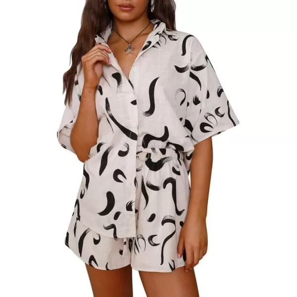 PRETTYGARDEN Women Summer 2 Piece Beach Outfits Printed Short Sleeve Tops Lounge Shorts Casual Tracksuit SetBlack Brush