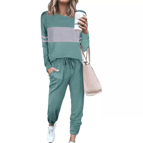 PRETTYGARDEN Womens Color Block 2 Piece Tracksuit Crewneck Long Sleeve Tops Long Sweatpants Outfits Lounge SetsFruit Green