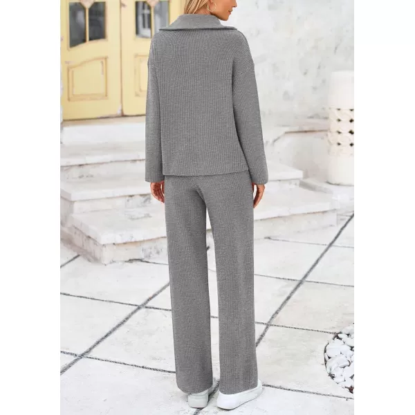 PRETTYGARDEN Womens 2 Piece Sweater Set Long Sleeve Quarter Zip Sweatshirt Wide Leg Pants Fall Outfits TracksuitGrey