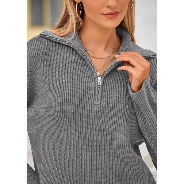 PRETTYGARDEN Womens 2 Piece Sweater Set Long Sleeve Quarter Zip Sweatshirt Wide Leg Pants Fall Outfits TracksuitGrey