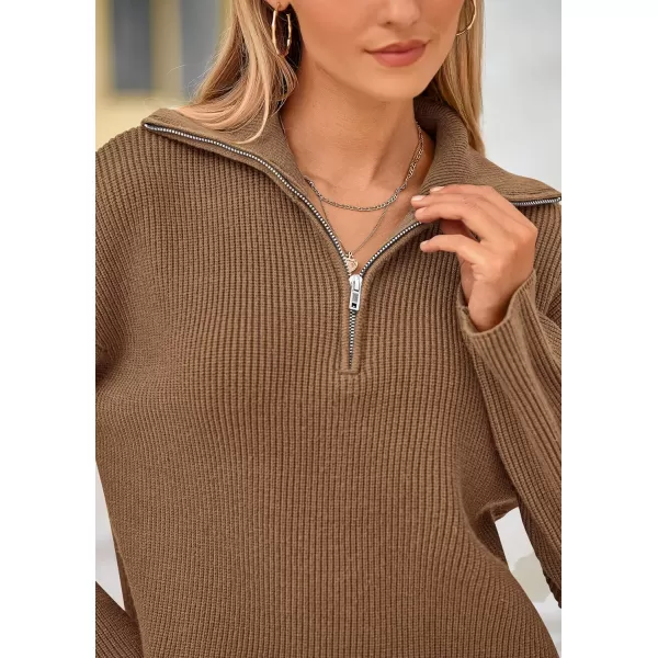 PRETTYGARDEN Womens 2 Piece Sweater Set Long Sleeve Quarter Zip Sweatshirt Wide Leg Pants Fall Outfits TracksuitKhaki