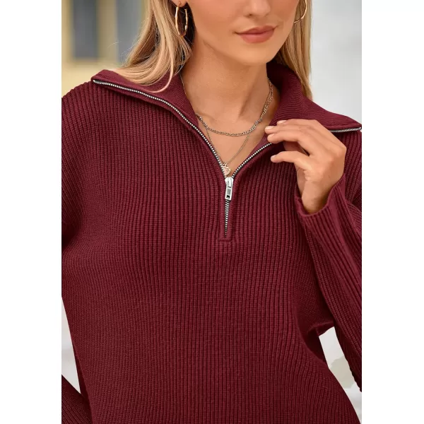 PRETTYGARDEN Womens 2 Piece Sweater Set Long Sleeve Quarter Zip Sweatshirt Wide Leg Pants Fall Outfits TracksuitWine Red