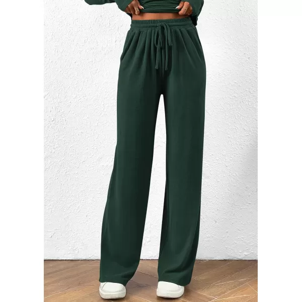 PRETTYGARDEN Womens 2 Piece Lounge Sets Asymmetrical Long Sleeve T Shirt Wide Leg Pants Casual Outfits TracksuitDark Green