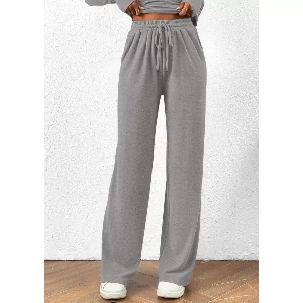PRETTYGARDEN Womens 2 Piece Lounge Sets Asymmetrical Long Sleeve T Shirt Wide Leg Pants Casual Outfits TracksuitGrey