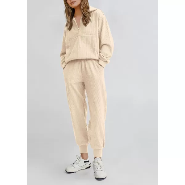 PRETTYGARDEN Womens 2 Piece Sweatsuits Set Long Sleeve Half Zip Pullover Sweatshirt Joggers Sweatpants Fall Outfits TracksuitApricot