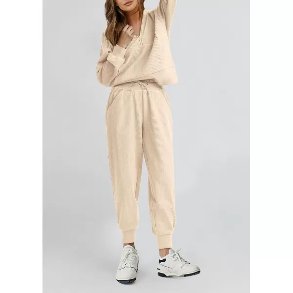 PRETTYGARDEN Womens 2 Piece Sweatsuits Set Long Sleeve Half Zip Pullover Sweatshirt Joggers Sweatpants Fall Outfits TracksuitApricot