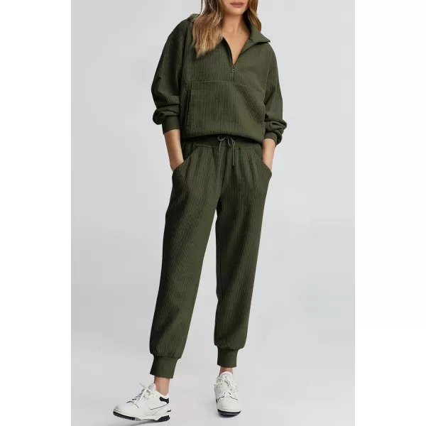 PRETTYGARDEN Womens 2 Piece Sweatsuits Set Long Sleeve Half Zip Pullover Sweatshirt Joggers Sweatpants Fall Outfits TracksuitArmy Green
