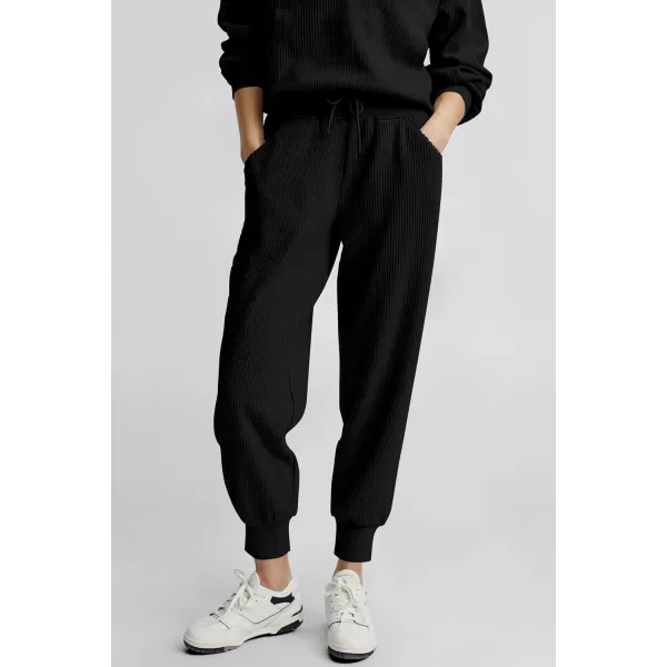 PRETTYGARDEN Womens 2 Piece Sweatsuits Set Long Sleeve Half Zip Pullover Sweatshirt Joggers Sweatpants Fall Outfits TracksuitBlack