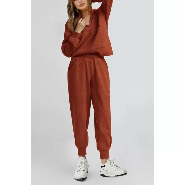 PRETTYGARDEN Womens 2 Piece Sweatsuits Set Long Sleeve Half Zip Pullover Sweatshirt Joggers Sweatpants Fall Outfits TracksuitBrick Red