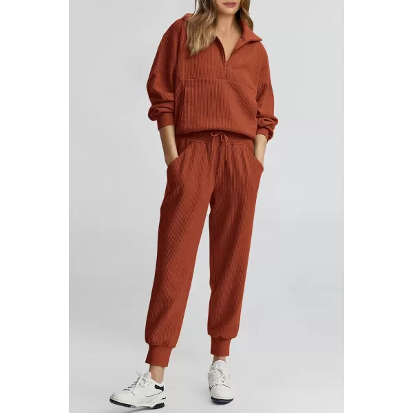 PRETTYGARDEN Womens 2 Piece Sweatsuits Set Long Sleeve Half Zip Pullover Sweatshirt Joggers Sweatpants Fall Outfits TracksuitBrick Red