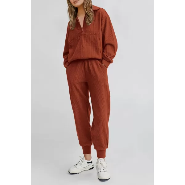 PRETTYGARDEN Womens 2 Piece Sweatsuits Set Long Sleeve Half Zip Pullover Sweatshirt Joggers Sweatpants Fall Outfits TracksuitBrick Red