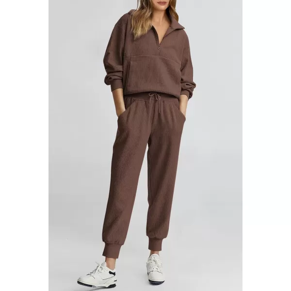 PRETTYGARDEN Womens 2 Piece Sweatsuits Set Long Sleeve Half Zip Pullover Sweatshirt Joggers Sweatpants Fall Outfits TracksuitCoffee