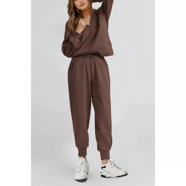 PRETTYGARDEN Womens 2 Piece Sweatsuits Set Long Sleeve Half Zip Pullover Sweatshirt Joggers Sweatpants Fall Outfits TracksuitCoffee