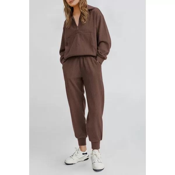 PRETTYGARDEN Womens 2 Piece Sweatsuits Set Long Sleeve Half Zip Pullover Sweatshirt Joggers Sweatpants Fall Outfits TracksuitCoffee