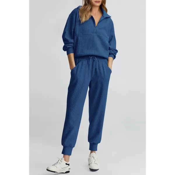 PRETTYGARDEN Womens 2 Piece Sweatsuits Set Long Sleeve Half Zip Pullover Sweatshirt Joggers Sweatpants Fall Outfits TracksuitDark Blue