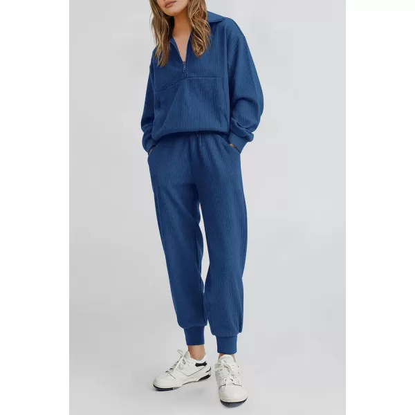 PRETTYGARDEN Womens 2 Piece Sweatsuits Set Long Sleeve Half Zip Pullover Sweatshirt Joggers Sweatpants Fall Outfits TracksuitDark Blue