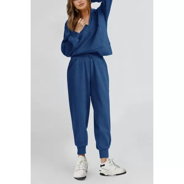 PRETTYGARDEN Womens 2 Piece Sweatsuits Set Long Sleeve Half Zip Pullover Sweatshirt Joggers Sweatpants Fall Outfits TracksuitDark Blue
