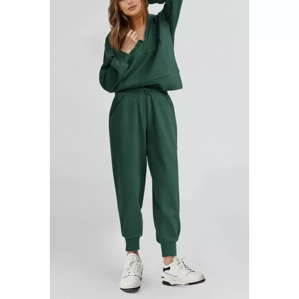 PRETTYGARDEN Womens 2 Piece Sweatsuits Set Long Sleeve Half Zip Pullover Sweatshirt Joggers Sweatpants Fall Outfits TracksuitDark Green