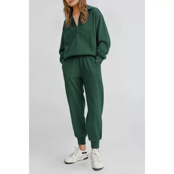 PRETTYGARDEN Womens 2 Piece Sweatsuits Set Long Sleeve Half Zip Pullover Sweatshirt Joggers Sweatpants Fall Outfits TracksuitDark Green