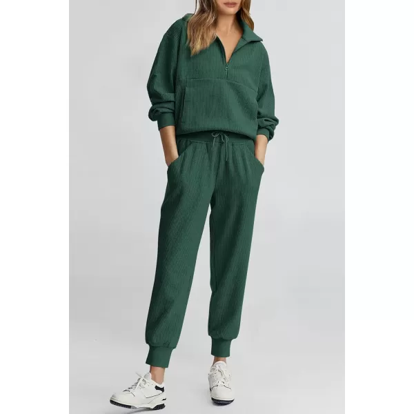 PRETTYGARDEN Womens 2 Piece Sweatsuits Set Long Sleeve Half Zip Pullover Sweatshirt Joggers Sweatpants Fall Outfits TracksuitDark Green