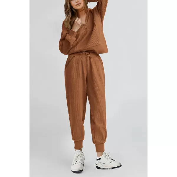 PRETTYGARDEN Womens 2 Piece Sweatsuits Set Long Sleeve Half Zip Pullover Sweatshirt Joggers Sweatpants Fall Outfits TracksuitDark Khaki