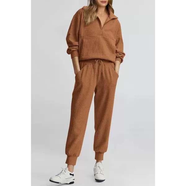 PRETTYGARDEN Womens 2 Piece Sweatsuits Set Long Sleeve Half Zip Pullover Sweatshirt Joggers Sweatpants Fall Outfits TracksuitDark Khaki