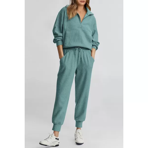 PRETTYGARDEN Womens 2 Piece Sweatsuits Set Long Sleeve Half Zip Pullover Sweatshirt Joggers Sweatpants Fall Outfits TracksuitFruit Green