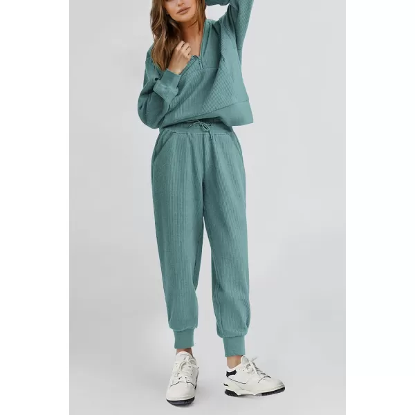PRETTYGARDEN Womens 2 Piece Sweatsuits Set Long Sleeve Half Zip Pullover Sweatshirt Joggers Sweatpants Fall Outfits TracksuitFruit Green