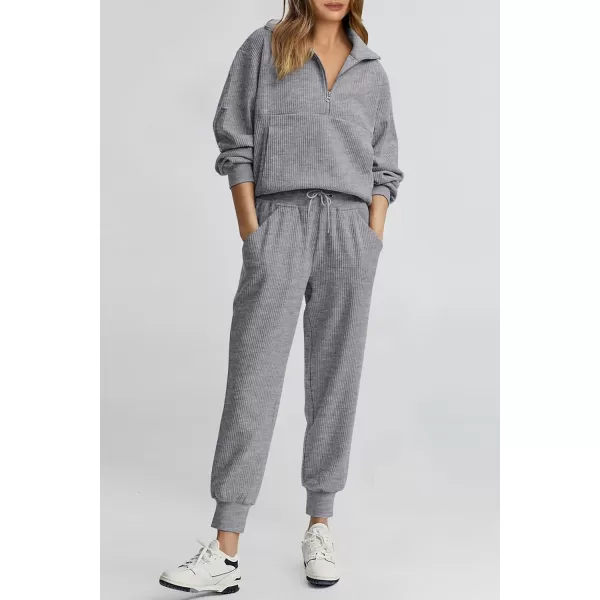 PRETTYGARDEN Womens 2 Piece Sweatsuits Set Long Sleeve Half Zip Pullover Sweatshirt Joggers Sweatpants Fall Outfits TracksuitGrey
