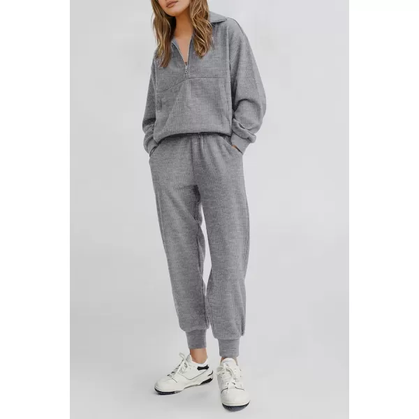 PRETTYGARDEN Womens 2 Piece Sweatsuits Set Long Sleeve Half Zip Pullover Sweatshirt Joggers Sweatpants Fall Outfits TracksuitGrey