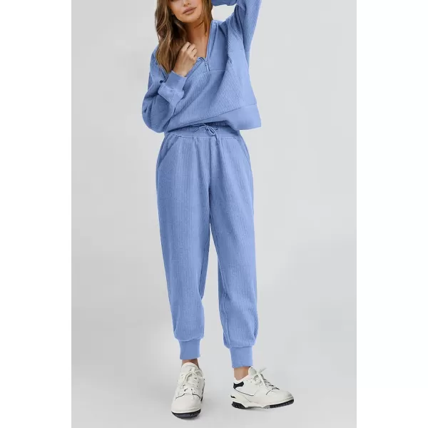 PRETTYGARDEN Womens 2 Piece Sweatsuits Set Long Sleeve Half Zip Pullover Sweatshirt Joggers Sweatpants Fall Outfits TracksuitLight Blue