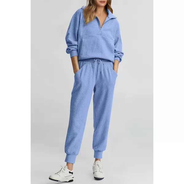 PRETTYGARDEN Womens 2 Piece Sweatsuits Set Long Sleeve Half Zip Pullover Sweatshirt Joggers Sweatpants Fall Outfits TracksuitLight Blue