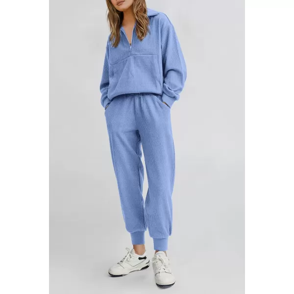 PRETTYGARDEN Womens 2 Piece Sweatsuits Set Long Sleeve Half Zip Pullover Sweatshirt Joggers Sweatpants Fall Outfits TracksuitLight Blue