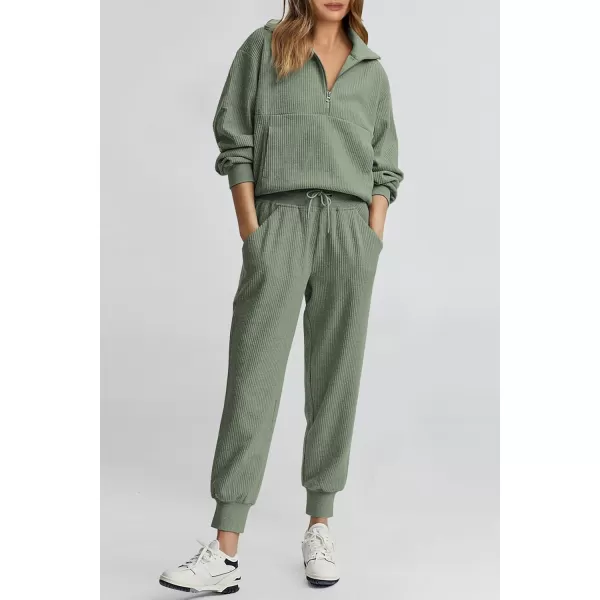 PRETTYGARDEN Womens 2 Piece Sweatsuits Set Long Sleeve Half Zip Pullover Sweatshirt Joggers Sweatpants Fall Outfits TracksuitLight Green