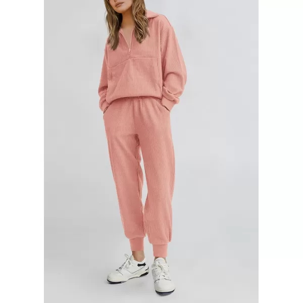 PRETTYGARDEN Womens 2 Piece Sweatsuits Set Long Sleeve Half Zip Pullover Sweatshirt Joggers Sweatpants Fall Outfits TracksuitPink