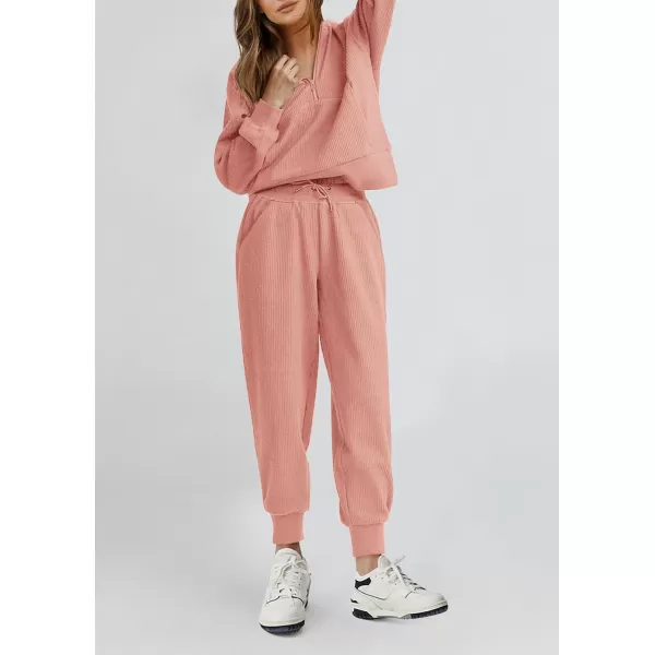 PRETTYGARDEN Womens 2 Piece Sweatsuits Set Long Sleeve Half Zip Pullover Sweatshirt Joggers Sweatpants Fall Outfits TracksuitPink