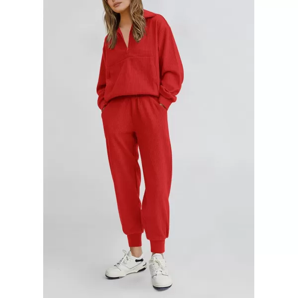 PRETTYGARDEN Womens 2 Piece Sweatsuits Set Long Sleeve Half Zip Pullover Sweatshirt Joggers Sweatpants Fall Outfits TracksuitRed