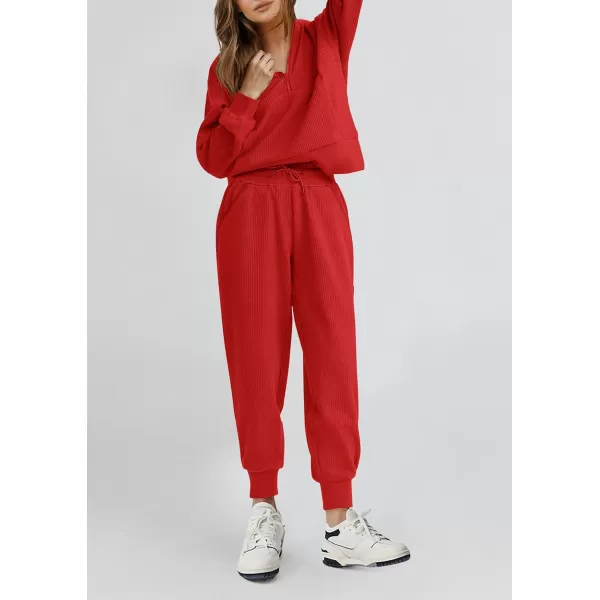 PRETTYGARDEN Womens 2 Piece Sweatsuits Set Long Sleeve Half Zip Pullover Sweatshirt Joggers Sweatpants Fall Outfits TracksuitRed