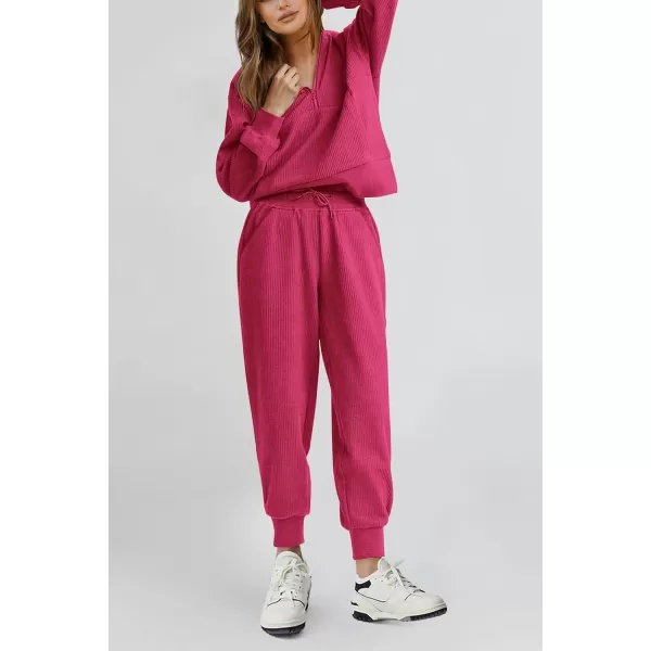 PRETTYGARDEN Womens 2 Piece Sweatsuits Set Long Sleeve Half Zip Pullover Sweatshirt Joggers Sweatpants Fall Outfits TracksuitRose Red