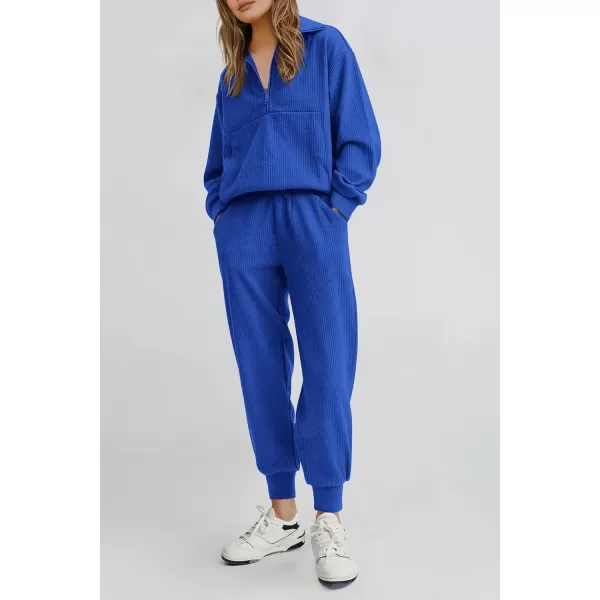 PRETTYGARDEN Womens 2 Piece Sweatsuits Set Long Sleeve Half Zip Pullover Sweatshirt Joggers Sweatpants Fall Outfits TracksuitRoyal Blue