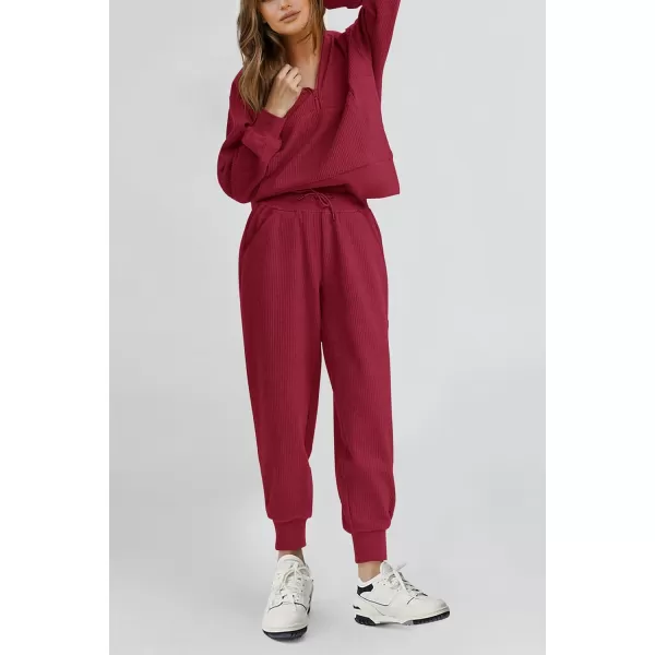 PRETTYGARDEN Womens 2 Piece Sweatsuits Set Long Sleeve Half Zip Pullover Sweatshirt Joggers Sweatpants Fall Outfits TracksuitWine Red