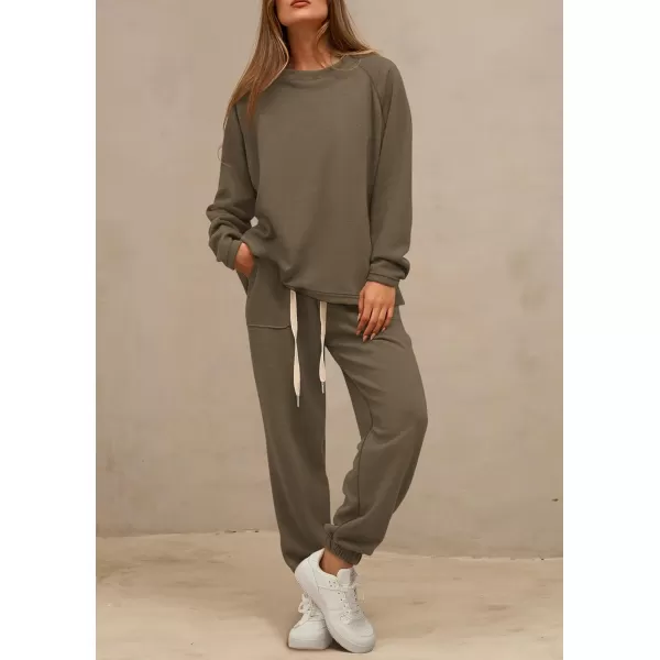 PRETTYGARDEN Womens 2 Piece Tracksuit Outfits Casual Long Sleeve Top High Waisted Sweatpants Lounge Jogger SetArmy Green