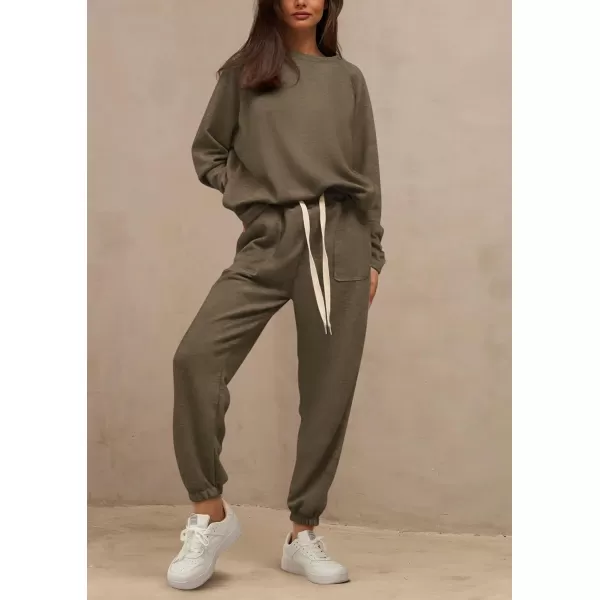 PRETTYGARDEN Womens 2 Piece Tracksuit Outfits Casual Long Sleeve Top High Waisted Sweatpants Lounge Jogger SetArmy Green