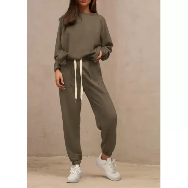 PRETTYGARDEN Womens 2 Piece Tracksuit Outfits Casual Long Sleeve Top High Waisted Sweatpants Lounge Jogger SetArmy Green