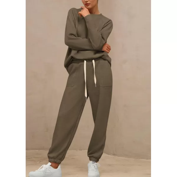 PRETTYGARDEN Womens 2 Piece Tracksuit Outfits Casual Long Sleeve Top High Waisted Sweatpants Lounge Jogger SetArmy Green